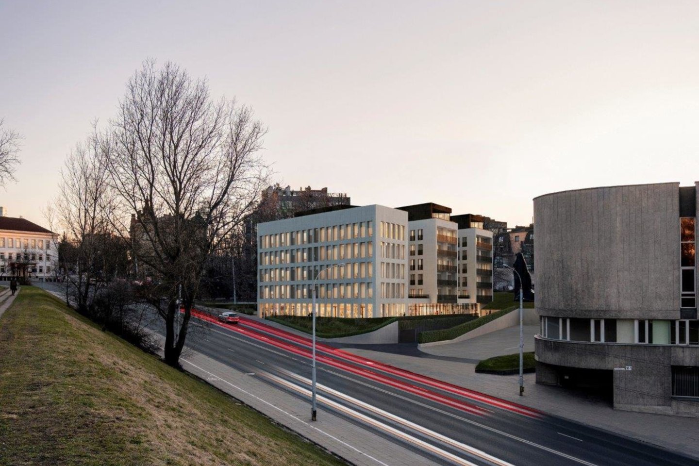 Vyriausiojo miesto architekto skyrius, įvertinęs administracinio pastato V. Kudirkos g. 14 (Vilniuje) rekonstravimo projektinius pasiūlymus, prašys juos tobulinti – mažinti pastato aukštį ir užstatymo intensyvumą.<br>UAB „Aketuri architektai“ ir Vilniaus 3D žemėlapio vizual.