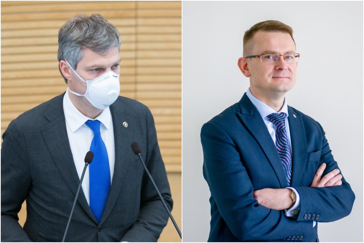 Seimas gana darniai balsavo už tai, kad D.Jauniškis (kairėje) toliau vadovautų VSD, tačiau nesutiko atleisti valstybės kontrolieriaus A.Dulkio.<br> lrytas.lt koliažas.