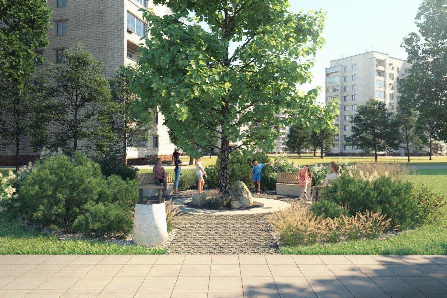Rangovai jau ruošiasi įrengti pirmuosius iš 100 skverų, suplanuotų pagal Vilniaus miesto savivaldybės projektą „Žaliosios salelės“.<br>Vilniaus savivaldybės vizual.