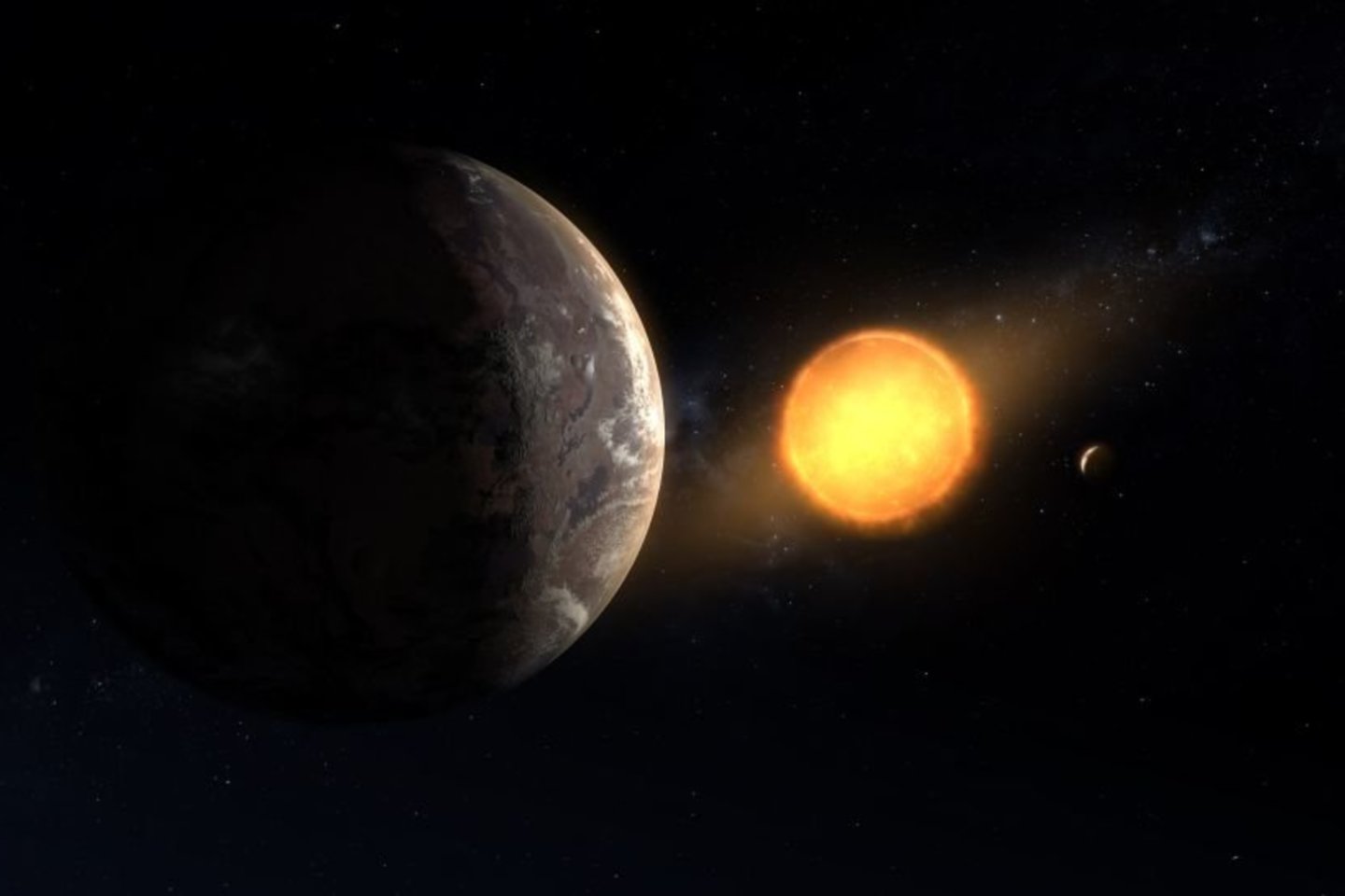 Kepler-1649c skrieja aplink raudonąją nykštukę ir yra jos gyvybės zonoje. <br>NASA/Ames Research Center/Daniel Rutter iliustr. 