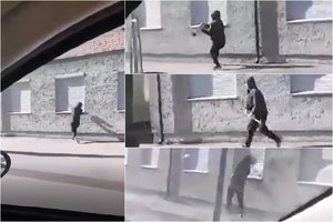 Nufilmavo, kaip girtas ir įsiutęs vyras daužo Šilutės policijos komisariato langus