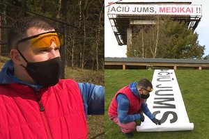 Karolio Sakalausko auka: meilę žmonai deklaruojantį plakatą pakeitė padėka medikams