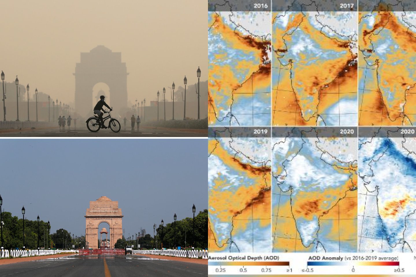  Oro užterštumo pokyčiai Indijoje.<br> Scanpix/Reuters/NASA nuotr.
