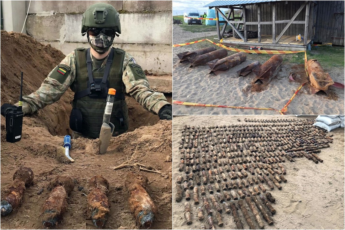  Kariuomenės išminuotojai sekmadienį vienoje sodyboje netoli Kryžkalnio sunaikino įspūdingą sprogmenų arsenalą.<br> Facebook/Juozo Vitkaus inžinerijos batalionas nuotr.