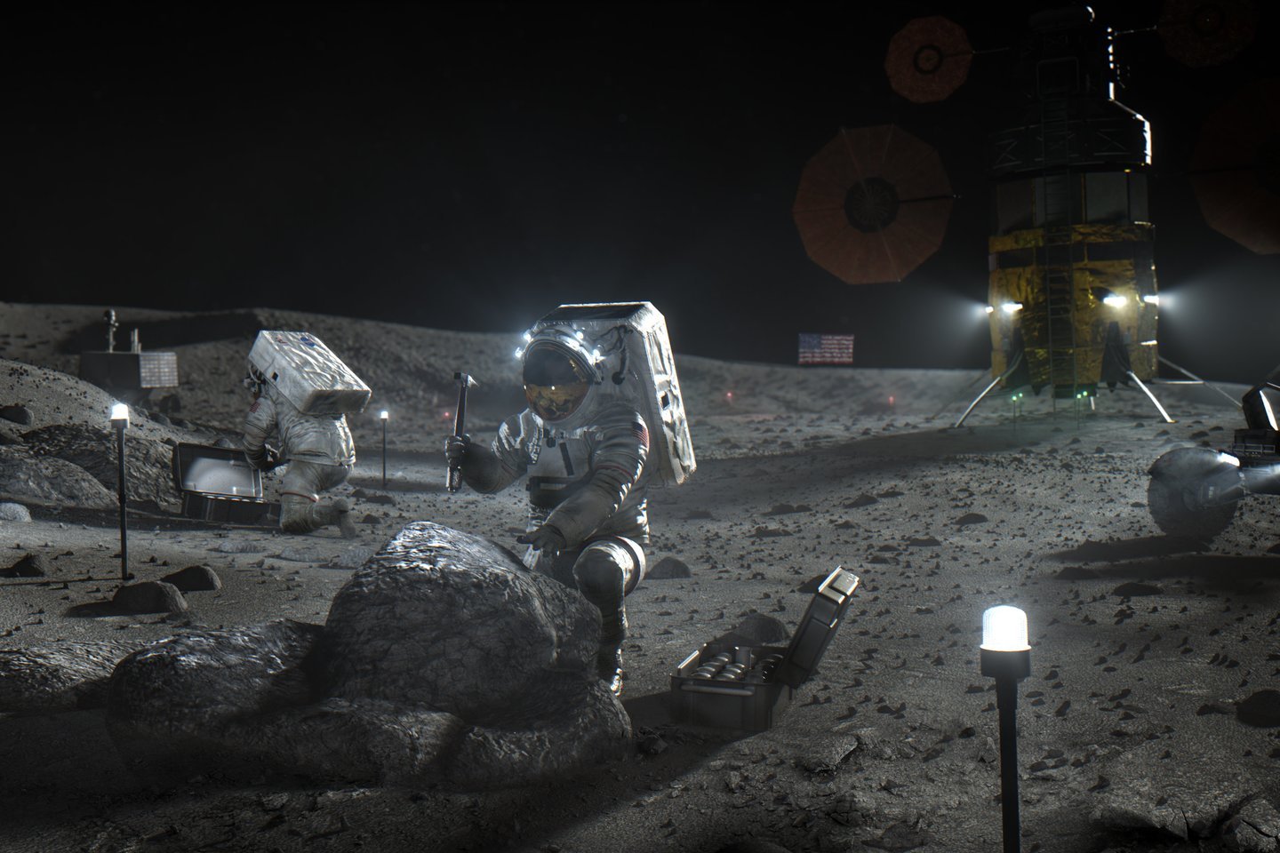  NASA pasirašė sutartis su trimis kosminių technologijų bendrovėmis, kad būtų sukurti nusileidimo Mėnulyje moduliai.<br> AFP/Scanpix nuotr.