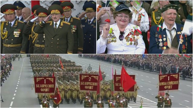 Pandemijos nė nebūta: Minske žygiavo apie 5 tūkstančiai karių, į renginius susirinko minios žmonių