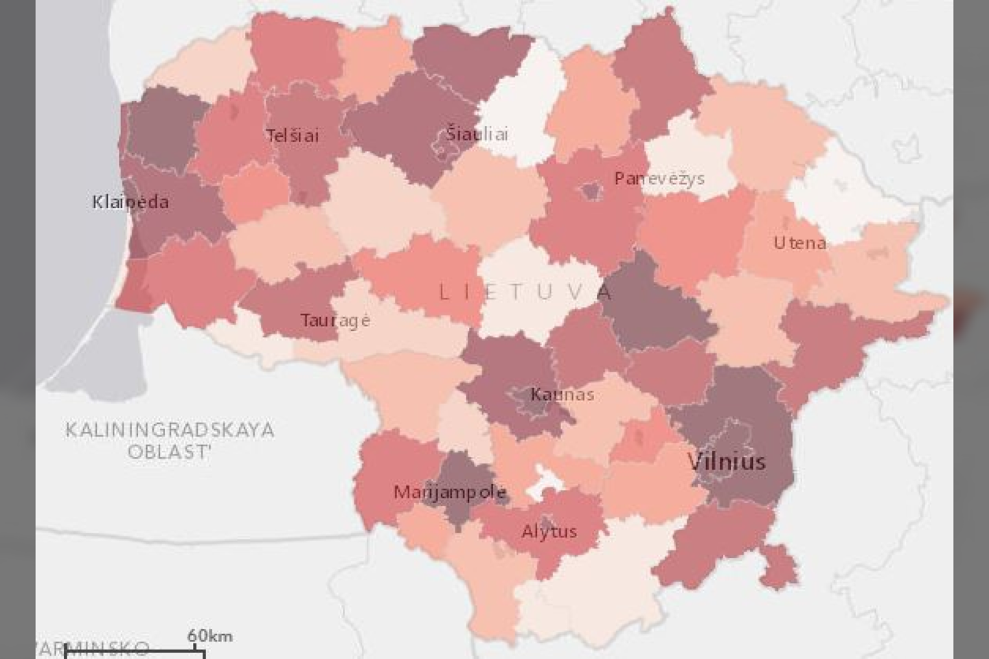 Sukurtas virtualus žemėlapis su COVID-19 Lietuvos statistika.<br>Registrų centro duomenys