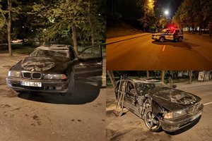 Naktiniai „skraidančio“ BMW nuotykiai Vilniaus gatvėse: lėkė, trenkėsi, vertėsi, vairuotojas pabėgo