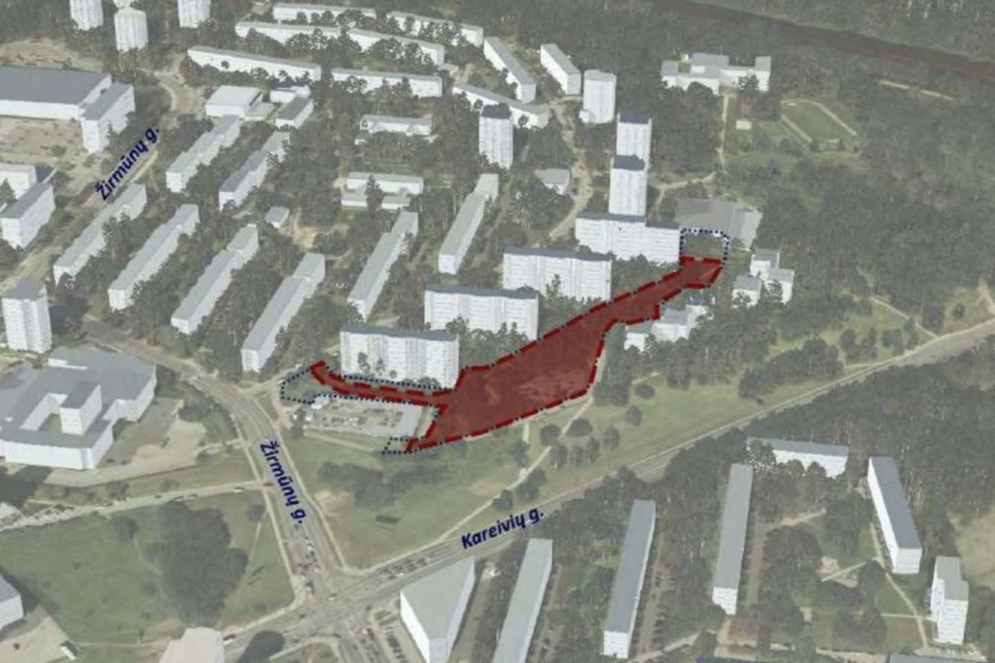 Žirmūnų ir Kareivių gatvių kampe, beveik vieno hektaro teritorijoje, numatoma įrengti naują skverą.<br>„Vilniaus plano“ vizual.