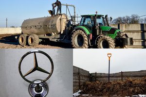 Ūkininko teritorijoje palikęs prabangų „Mercedes“ vairuotojas jį rado padengtą mėšlu