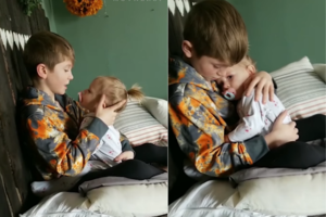 Brolio pastangos užmigdyti mažąją sesę sužavėjo milijonus