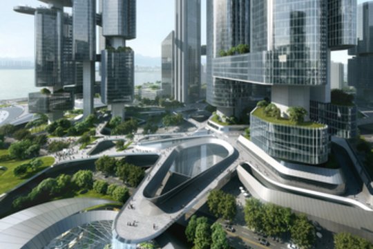 Megalopolis X Shenzhen Super Headquarter / QUAD Studio. Ši koncepcija vaizduoja Šenženo ir Honkongo ateitį kaip vieną bendrą megalopolį 2047 m.<br>A' Design Award / archdaily.com nuotr.