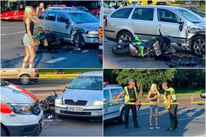 Avarija Vilniuje: „Škoda“ partrenkė motociklininką, jo būklė – sunki