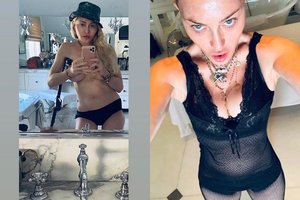 Kelio trauma 61-erių Madonnai netrukdo puikuotis seksualumu: krūtinę prisidengė tik rankomis