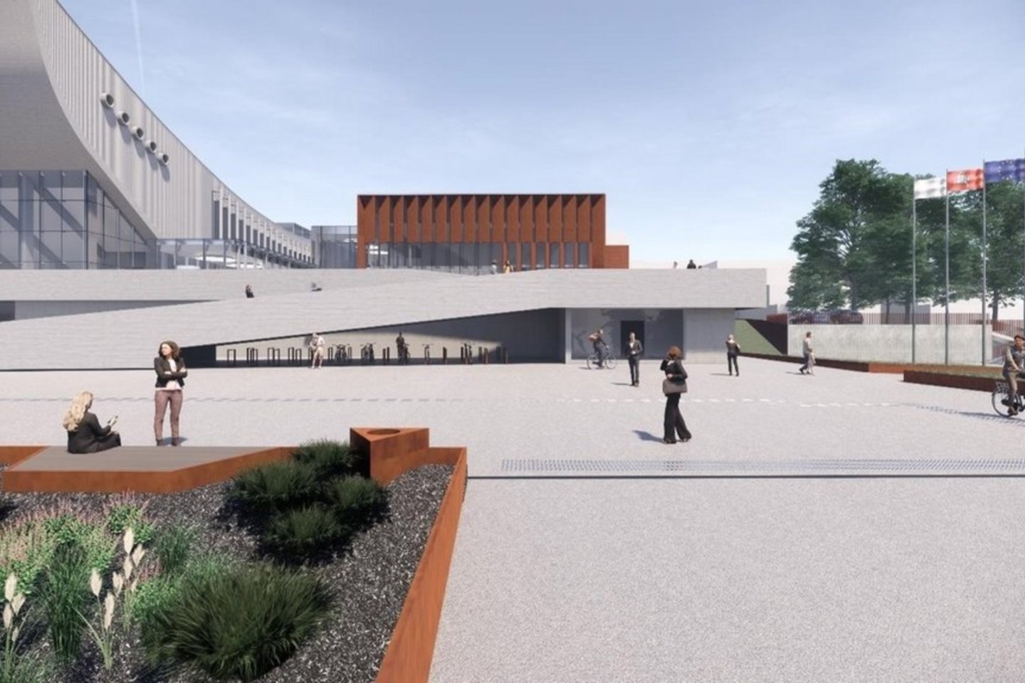 Vilniaus koncertų ir sporto rūmų pastatas pagal Sigito Kuncevičiaus projektavimo firmos projektą bus išplėstas nuo 15,6 tūkst. iki 18 tūkst. kv. m ir pritaikytas Vilniaus kongresų centro veiklai.<br>vizualizacija