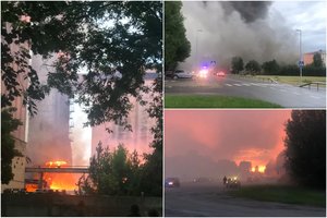 Didelis gaisras Kėdainiuose: liepsnose paskendo „Kėdainių grūdų“ sandėliai