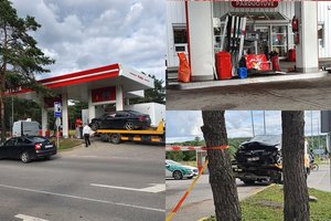 Vilniaus pakraštyje į degalinę įlėkęs BMW ištaškė kolonėlę – vairuotojas paspruko