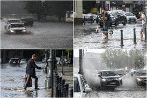 Po liūties Vilniuje gatvės virto upėmis: automobiliai plaukė, žmonės brido nusiavę batus