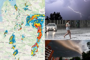 Aplink Lietuvą kaupiasi masyvūs audros debesys: dangų raižo žaibai, prasidėjo liūtys