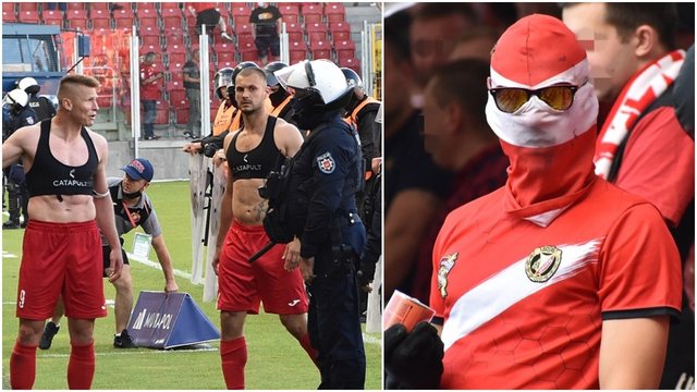 Skandalas Lenkijoje: aistringas futbolo gerbėjų paauklėjimas baigėsi susistumdymu su žaidėjais