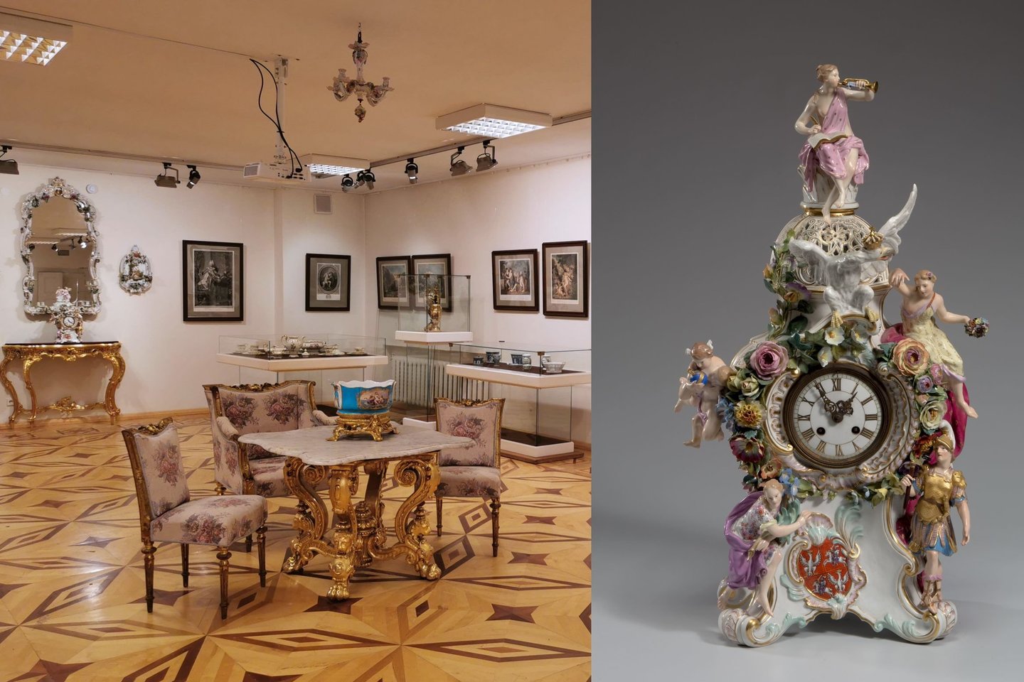 Greta porceliano dirbinių eksponuojami LNDM grafikos ir tapybos XVII–XIX a. kūriniai bei manieringi baldų komplektai paryškina dailės epochų bendrą vaizdą.<br> LDM nuotr.