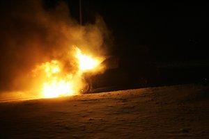 Kupiškio r. griovyje sudegė automobilis