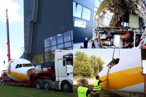 „FL Technics“ Kauno technikos kolegijai padovanojo išskirtinę dovaną – lėktuvo fiuzeliažo priekinę dalį