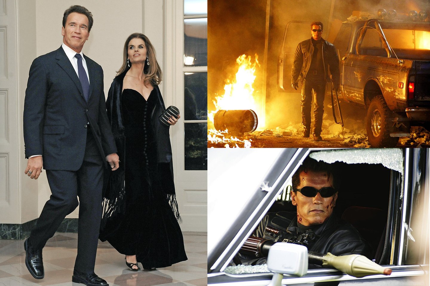 Terminatoriaus vaidmeniu išgarsėjęs A.Schwarzeneggeris ir M.Shriver išsiskyrė po neištikimybės skandalo.<br>„Reuters“/“Scanpix“ ir imdb.com nuotr.