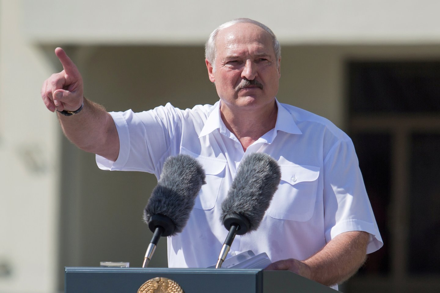 ​Baltarusijos prezidentas Aliaksandras Lukašenka pareiškė, kad „netvarką“ jo šalyje suplanavo ir organizavo JAV.<br>Reuters/Scanpix nuotr.