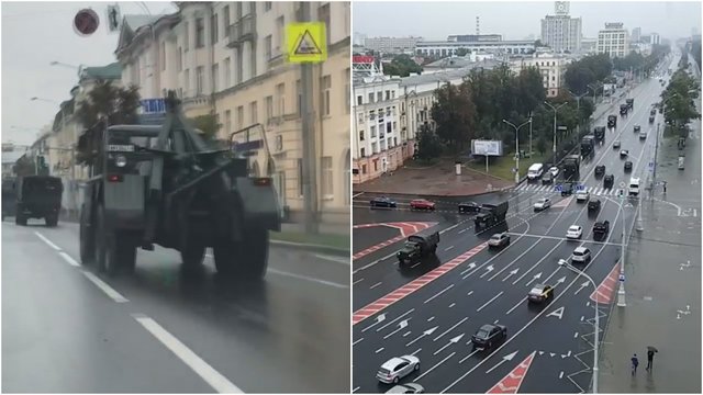 Minsko gatvėse rieda karinė technika: pastebėti OMON autobusai, blokuojami keliai