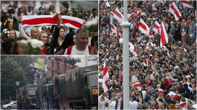Minsko centre susirinko per 200 tūkstančių žmonių: protestuotojus supa OMON ir karių pajėgos