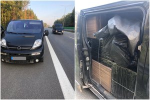 Automagistralėje sustabdytame mikroautobuse aptikta 30 tūkst. pakelių cigarečių