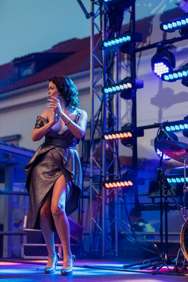 Erica Jennings koncerte Vilniuje – 10-ies muzikantų retro-orkestras ir paslaptingas svečias.<br> Luko Grusecko ir Evelinos Sabaliauskaitės nuotr.