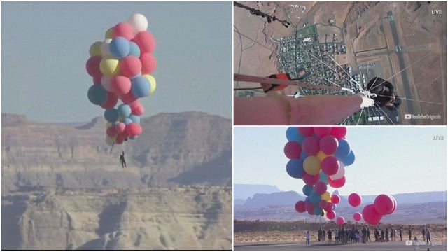 Filmą primenantys vaizdai: vyras pakilo į bene 8 kilometrų aukštį naudodamas tik balionus