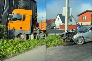 Ramų Kauno kvartalą sudrebino trenksmas: BMW įsirėžus į MAN, sunkvežimis taranavo namą