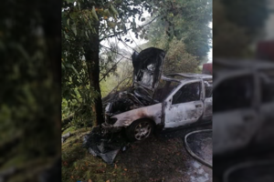 Jurbarko rajone po avarijos užsidegusio automobilio kompanija dėjo į kojas