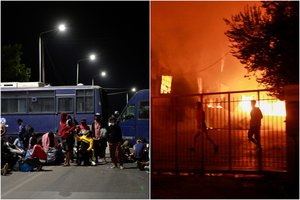 Graikijoje bręsta nauja krizė: iš degančios karantinuotos migrantų stovyklos bėga tūkstančiai žmonių