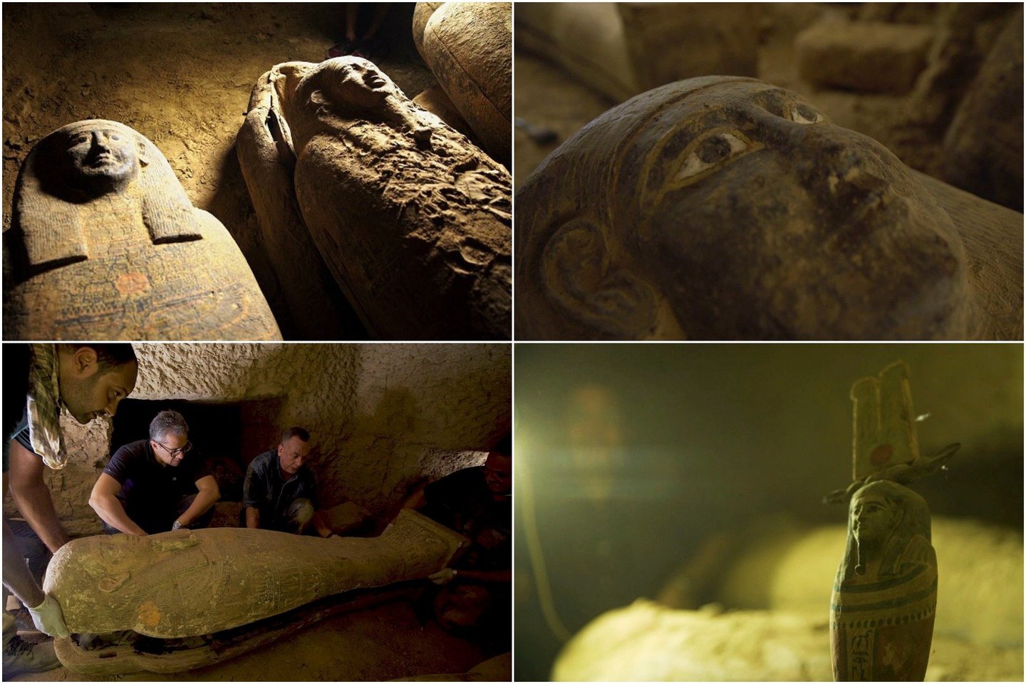 Sakaros nekropolio laidojimo šulinyje archeologai aptiko daugiau nei 13 senovės Egipto karstų.<br> Egipto turizmo ir senienų ministerijos nuotr.
