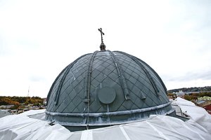 Restauratoriai palieka Soboru vadinamos Kauno bažnyčios pastolius, nors darbų dar nebaigė