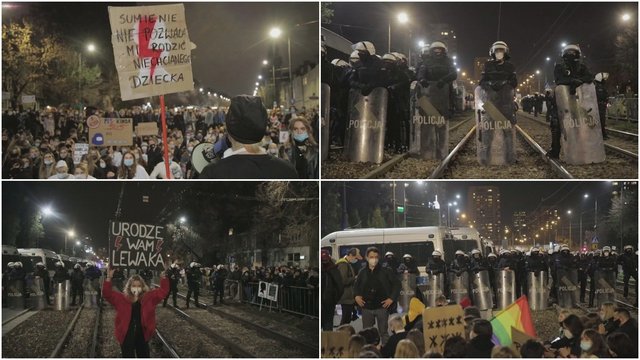 Protestai Lenkijoje tęsiasi: tūkstančiai gyventojų blokavo Varšuvos gatves