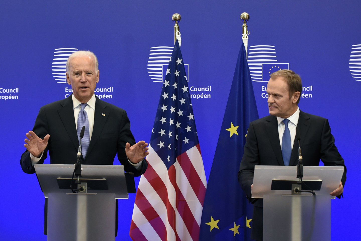 Europiečiai neturėtų puoselėti iliuzijų Joe Bidenui tapus JAV prezidentu.<br>AFP/Scanpix nuotr.