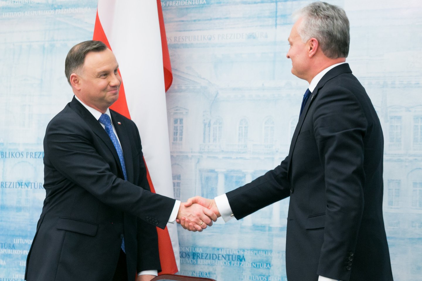 Lenkijos prezidentas Andžėjus Duda ir Gitanas Nausėda<br>T.Bauro nuotr.