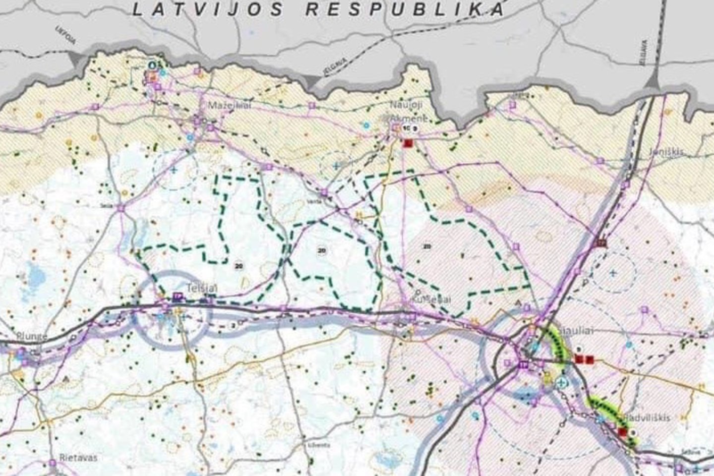 Būsimam poligonui rezervuoti žemės plotai pažymėti Lietuvos Respublikos bendrajame plane spalio 3 dieną.<br>LR bendrojo plano nuotr.