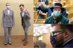 Chaoso ir neįprastų taisyklių paženklinta pirma naujo Seimo diena: klajonės koridoriuose ir akį traukiantis įvaizdis