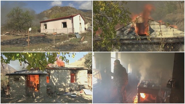 Pamatykite: iš Kalnų Karabacho besitraukiantys armėnai po savęs nepalieka nieko – sudegina net namus
