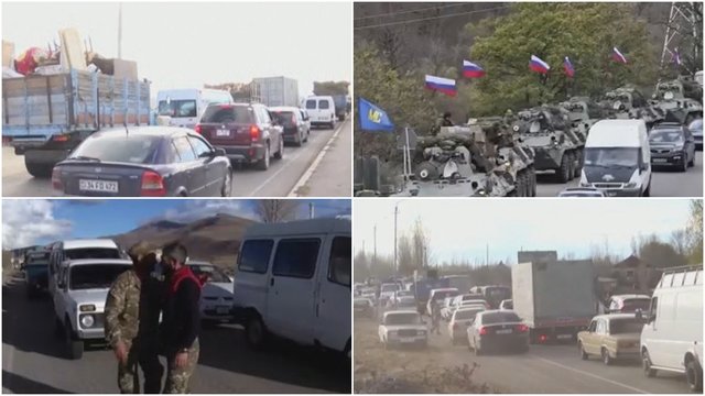 Armėnai traukiasi iš Kalnų Karabacho: keliuose nusidriekė kilometrinės eilės