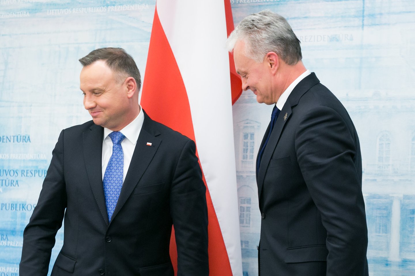 Lenkijos prezidentas Andrzejus Duda ir Gitanas Nausėda.<br>T.Bauro nuotr.