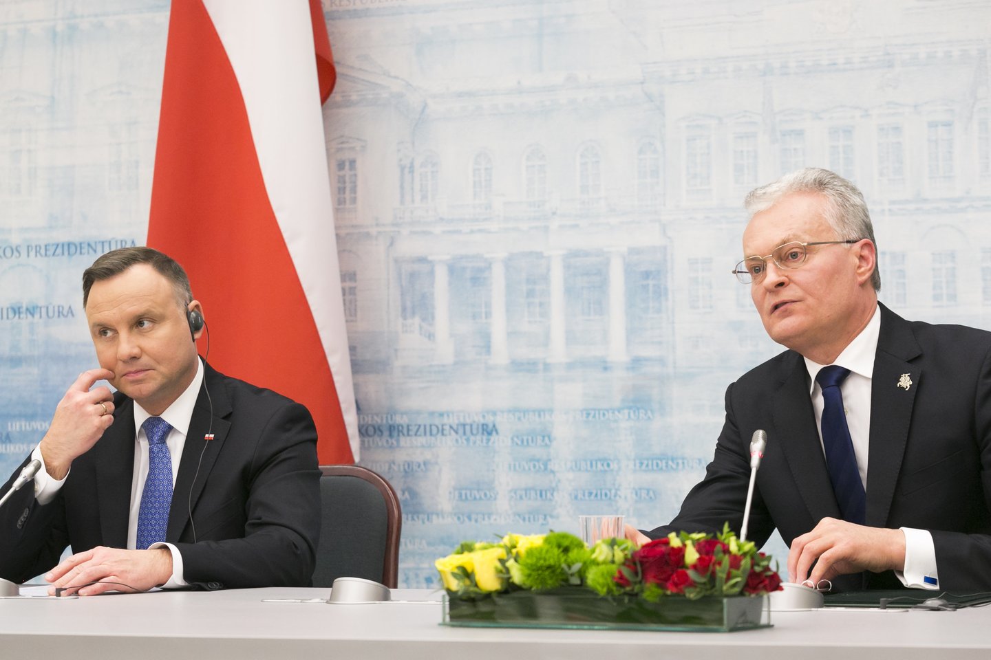 Lenkijos prezidentas Andrzejus Duda ir Gitanas Nausėda.<br>T.Bauro nuotr.