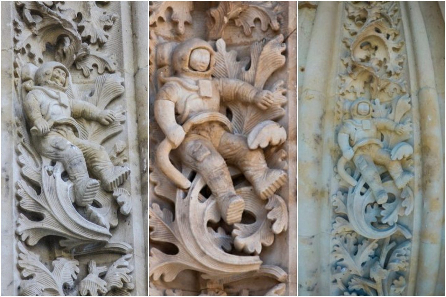  Cetadral Nueva vadinama XVI a. Ispanijos katedra (liet. Naujoji katedra) puikuojasi keista šiuolaikine detale – fasade šalia įėjimo išdrožinėtu šalmą dėvinčiu astronautu.
