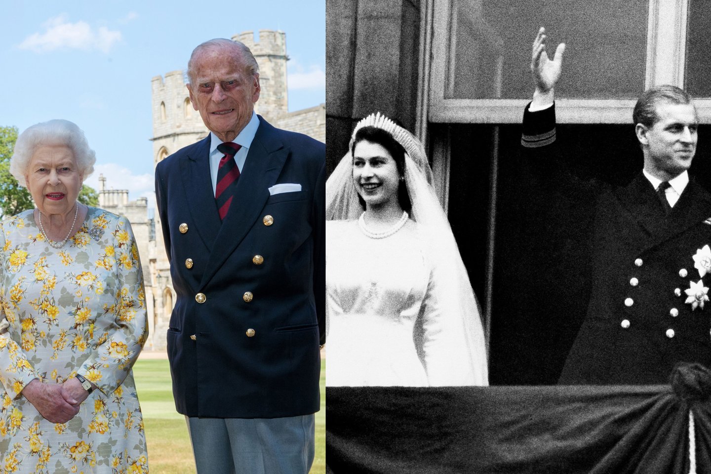 Jungtinės Karalystės monarchė Elizabeth II ir jos vyras princas Philipas mini vestuvių metines.<br>lrytas.lt montažas.